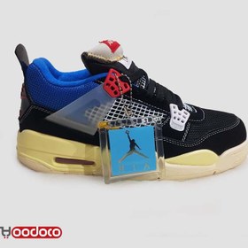 تصویر نایک ایر جردن ۴ یونیون مشکی آبی Nike air jordan 4 union black and blue 