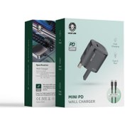 تصویر شارژر مینی دیواری با کابل تایپ سی به لایتنینگ گرین Green PD & QC3.0 Mini Wall Charger GL-WC09 