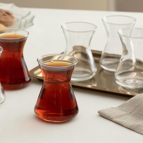 تصویر لیوان چای کمر باریک انگلیش هوم 125 میل شفاف Flat 6 Glass Tea Glasses