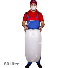 تصویر بشکه پلاستیکی ۸۰ لیتری سفید درب واشر دار 80-liter white plastic barrel with gasketed lid