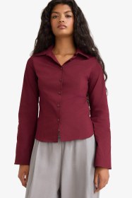 تصویر شومیز زنانه زرشکی دفکتو 