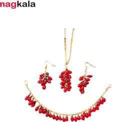 تصویر ست زینتی گردنبند، دستبند و گوشواره دونه انار شب یلدا Ornamental set of necklaces, bracelets and earrings, Pomegranate, Yalda night