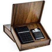 تصویر ست فندک و جا سیگاری چرم طبیعی (کروکو) 