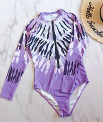 تصویر مایو شنا زنانه استین دار طرحدار بنفش 