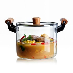 تصویر سرویس قابلمه پیرکس شعله مستقیم دسته بامبو سایز 4.5لیتر Pyrex Direct Flame Bamboo Handle Pot 4.5 Liter