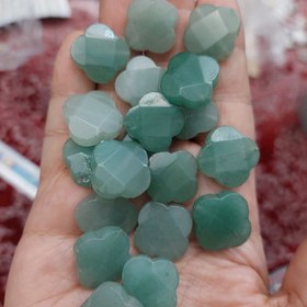 تصویر مهره سنگ آونتورین سبز تراش ون کلیف سنگ اصل طبیعی سوراخ دار 