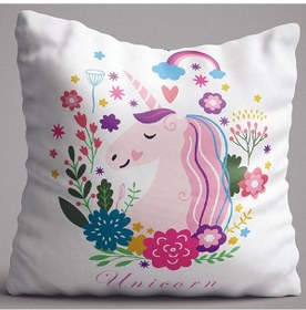 تصویر روکش کوسن دوطرفه دیجیتالی با طرح تک‌شاخ صورتی برای کودکان - OTYK505-CT برند cango home Pink Unicorn Patterned Digital Printed Children's Double-Sided Cushion Cover - OTYK505-CT