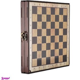 تصویر مجموعه شش بازی منچ و مارپله شطرنج چوبی با کیف چرم مدل گیم برد کد 0127 