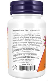 تصویر قرص فولیک اسید800 میلی گرم+ B12 برند ناو آمریکا Folic acid 800 mg with vitamin b12 Now