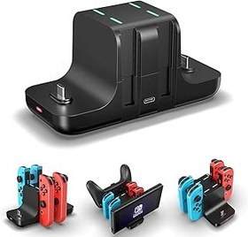 تصویر 6 در 1 شارژر کنترلر برای Nintendo Switch ، Type-C USB 2.0 Switch Station Dock Station برای Joy-Con & Controllers ، اتصال شارژر صفحه نمایش LED قابل حمل برای سوئیچ 6 in 1 Controller Charger for Nintendo Switch, Type-C USB 2.0 Switch Charging Dock Stand Station for Joy-Con &amp; Controllers, Portable LED Display Charger Docking for Switch