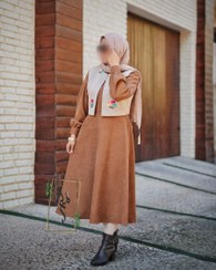 تصویر مانتو و ژیله پاییزه مخمل کبریتی مدل 