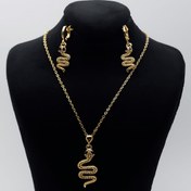 تصویر نیم ست مار رنگ طلایی بهمراه زنجیر استیل 