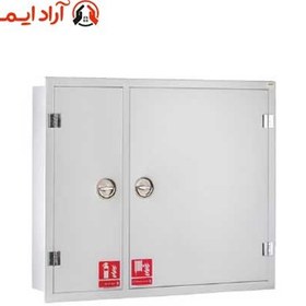 تصویر جعبه آتش نشانی دوکابین توکار با ابعاد 20*75*90 + قرقره هوزریل 20 متری 