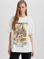 تصویر تیشرت یقه گرد با طرح و مجوز ون گوگ، سایز بزرگ برند Defacto Oversize Fit Van Gogh Licensed Crew Neck Printed S