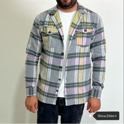 تصویر پیراهن مردانه چهارخانه یقه کوبایی پارچه موهر سایز ۳XL و XL زرد و طوسی 