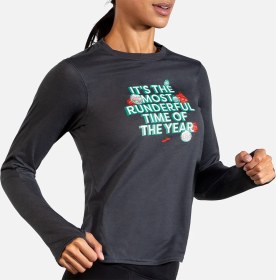 تصویر آستین بلند ورزشی زنانه بروکس مدل Brooks Women's Distance Graphic Long Sleeve|خاکستری 