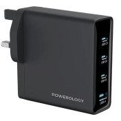 تصویر شارژر دیواری چند پورت 140W پاورولوژی مدل Volt-X PWTR407EBK Powerology Volt-X 140W Multi-Port Gan Adapter - Black
