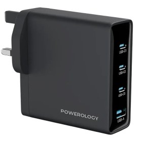 تصویر شارژر دیواری چند پورت 140W پاورولوژی مدل Volt-X PWTR407EBK Powerology Volt-X 140W Multi-Port Gan Adapter - Black