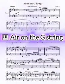 تصویر نت پیانو Air on a G String باخ به همراه اجرای نت و بکینگ ترک ارکسترال 