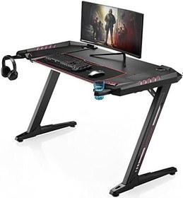 39 inch Z-Shaped Computer Gaming Desk w/ RGB LED Lights Home Office Racing  Table