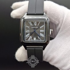 تصویر ساعت کارتیر مردانه مشکی | بند رابر مشکی | ایندکس یونانی و طراحی لوکس 