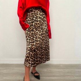 تصویر دامن ساتن پلنگی 