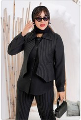 تصویر وست وشومیز و شلوار سه تیکه مازراتی کج راه رنگنبدی و سایزبندی - کرم نخودی / XL44/48 