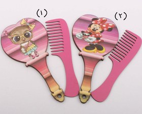 تصویر شانه و آینه چوبی دخترانه طرح دار 