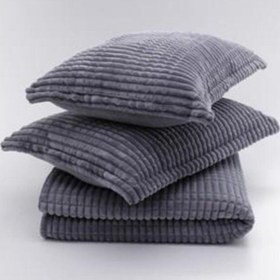 تصویر ست پتو دوتکه مدرن خطی سه‌تکه رنگ خاکستری تیره برند merinos Modern Line 3 Piece Double Blanket Set Dark Grey