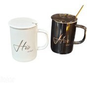 تصویر ست ماگ سرامیکی His & Her همراه درب و قاشق – مناسب زوج‌ها 