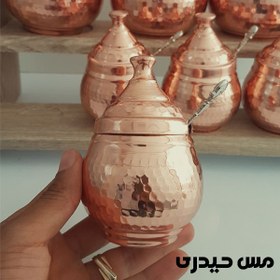 تصویر سرویس پاسماوری هفت تایی مسی زنجان قاشق دار نانو شده و رنگ ثابت با استند چوبی 