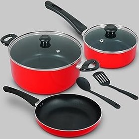 تصویر مجموعه وسایل آشپزی Delici Non Stick 7 PCS (NCS7R) | 10 برابر پوشش بدون چسب سخت تر | توزیع سریع و حتی گرما | گاز ، سرامیک ، صفحه داغ ، سازگار با هالوژن | casserole ، تابه سس ، تابه سرخ شده + nylon spatu DELICI Non Stick Cookware Set 7 Pcs (NCS7R) | 10X Tougher Non-Stick Coating | Quick &amp; Even Heat Distribution | Gas, Ceramic, Hot Plate, Halogen Compatible | Casserole, Sauce Pan, Fry Pan + Nylon Spatu