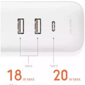 تصویر چند راهی 3 سوکت، 2 یو اس بی و 1 تایپ سی شیائومی Xiaomi XMCXB05QMN Power Strip 1Type C 2USB 3 Power Socket 