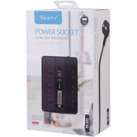 تصویر چند راهی 6 خانه برق ارت دار وریتی Verity PS-3113 با کابل 2 متری+ شارژر USB و Type-C Verity PS-3113 6 Way Electricity Adapter With 5 USB 1 Type-C Port