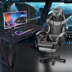 تصویر Gaming Chair Ergonomic High Back Gaming Chairs Reclining amp Height Adjustable Computer Chair with Neck and Lumbar Support Retractible Footrest Grey - ارسال 15 الی 20 روز کاری 