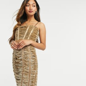 تصویر لباس مجلسی مخمل ASOS DESIGN Premium Ruched Velvet Midi Dress