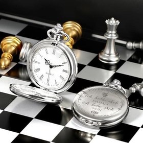 تصویر TREEWETO Pocket Watch with Engraving Chain Men's Black/Bronze Gift for Birthday Wedding Anniversary Husband 