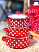 تصویر ست ۳ تایی قابلمه لعابی خالدار قرمز 