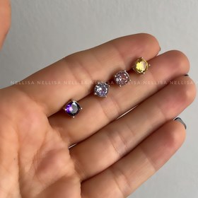 تصویر گوشواره نقره میخی زنانه و مردانه تک نگین رنگی 