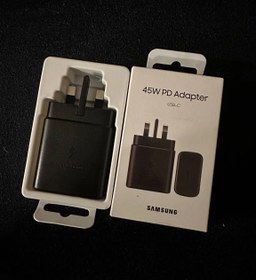 تصویر شارژر دیواری 45 وات سامسونگ مدل EP-TA845XBEGAE تبدیل USB_C Samsung TA845 45W charger UK orginal%100