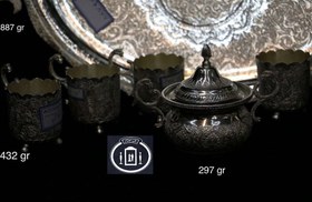 تصویر سرویس چای خوری نقره قلم گل و مرغ ممتاز عیار ۸۴ استاندارد ایران Silver tea set 84% purity