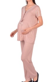 تصویر ست لباس راحتی بارداری آستین کوتاه قهوه ای سموری برند Nicoletta کد 1632658327 