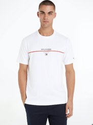 تصویر تی‌شرت آستین کوتاه راه‌راه مردانه هیلفیگر - پنبه‌ای، سفید برند Tommy Hilfiger Men's Hilfiger Stripe Short Sleeve T-Shirt - Cotton, White