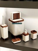 تصویر ست بهداشتی اطلس مربع کرم طرح چوب 