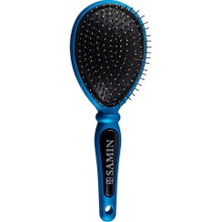 تصویر برس مو طرح بیضی مدل دانه فلزی ثمین آبی Samin Style Hair Brush