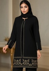 تصویر مانتو مجلسی کرپ مشکی فلورا 