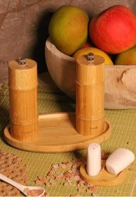 تصویر نمکدون Atbyhome Madras ایستاده است Saltluk Pepper Holder Mill Set 6 Piece Bambum 