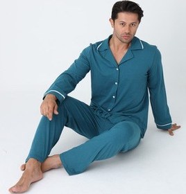 تصویر ست لباس خواب دکمه دار آستین بلند مردانه 