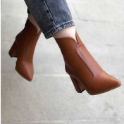 تصویر نیم بوت زنانه پاشنه ۵ سانت چرم مصنوعی رنگ مشکی و عسلی 