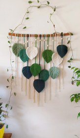 تصویر دیوارکوب برگ سبز Green wallhanging macrame